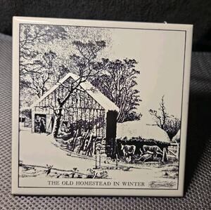 Currier and Ives Art Tile Wall Trivet Americana Winter Scene The Old Homestead
